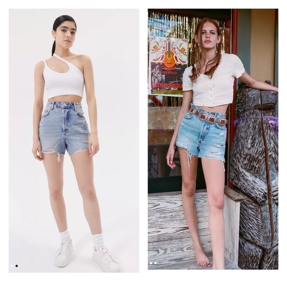 BDG URBAN OUTFITTERS UA High Rise Distressed Surf Short Light Wash Size 33 NWT - Picture 1 of 7